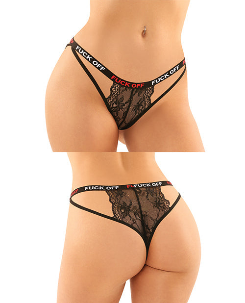 Vibes Buddy Fuck Off Caged Lace Panty &amp; Micro Thong Black L/XL