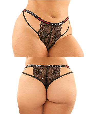 Vibes Buddy Fuck Off Caged Lace Panty &amp; Micro Thong Black QN