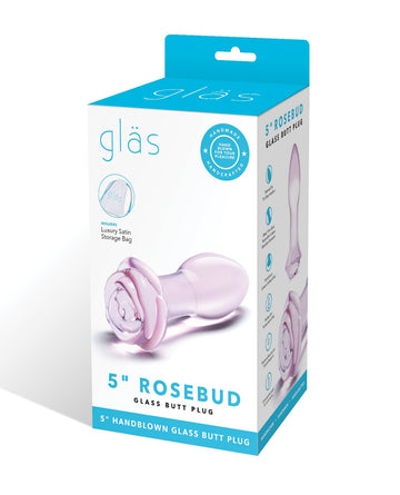 Glas 5&quot; Rosebud Glass Butt Plug - Pink