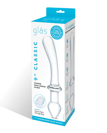 Glas 9&quot; Classic Curved Dual Ended Dildo - Clear