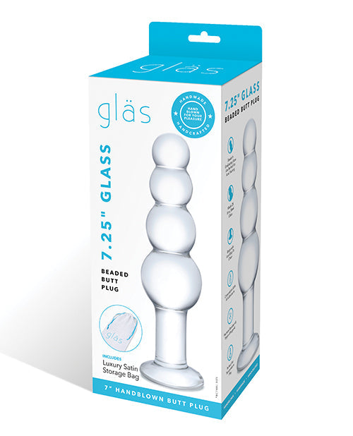 Glas 7.25&quot; Glass Beaded Butt Plug - Clear
