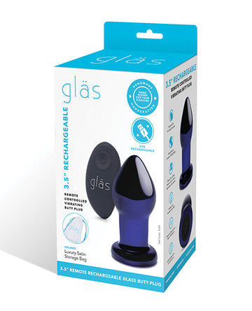 Glas 3.5&quot; Rechargeable Vibrating Butt Plug - Blue