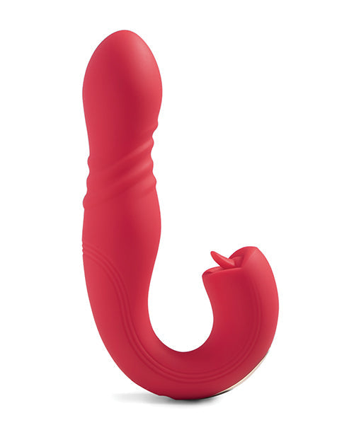 Joi App Controlled Thrusting G-Spot Vibrator &amp; Clit Licker - Red