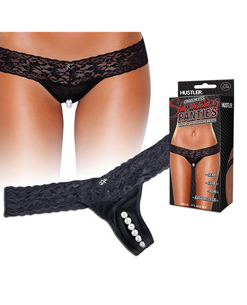 Hustler Stimulating Panties w/Pearl Pleasure Beads Black S/M