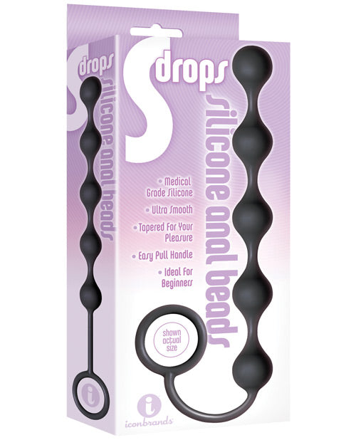 The 9&#039;s S Drops Silicone Anal Beads - Black