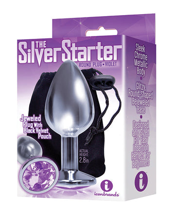 The 9&#039;s The Silver Starter Bejeweled Round Stainless Steel Plug - Violet
