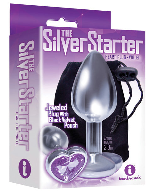 The 9&#039;s The Silver Starter Bejeweled Heart Stainless Steel Plug - Violet