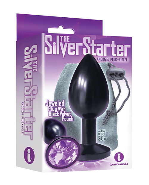 The 9&#039;s The Silver Starter Bejeweled Round Stainless Steel Plug - Black/Violet