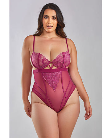 Quinn Cross Dyed Galloon Lace &amp; Mesh Teddy Wine 2X