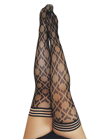 Kix&#039;ies Elle Fishnet Diamond Thigh High Black C