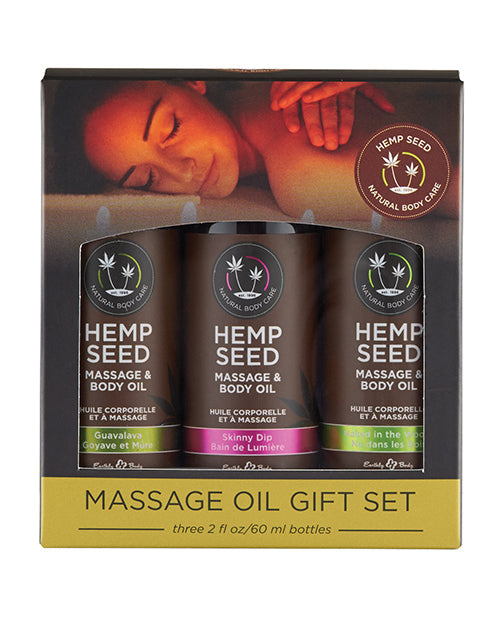 Earthly Body Massage Oil Gift Set - 2 oz Skinny Dip, Naked in the Woods &amp; Guavalava