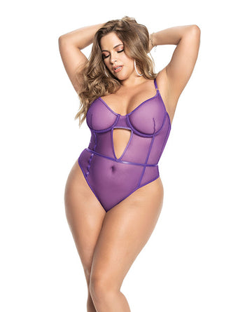 Underwire Sheer Mesh Teddy w/Adjustable Straps &amp; Crotch Closure Orchid 2X/3X