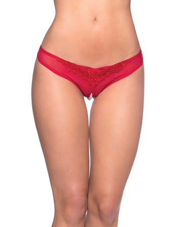 Crotchless Thong w/Pearls Red O/S