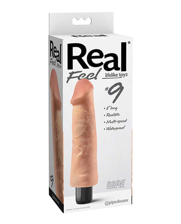 Real Feel No. 9  Long 9&quot; Vibe Waterproof - Mutli-speed Flesh