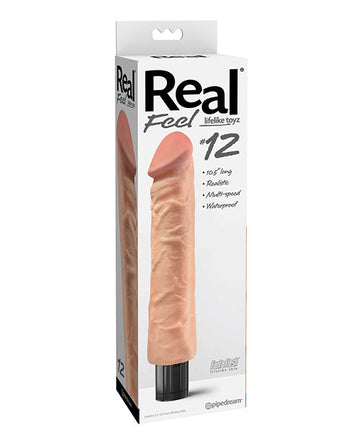 Real Feel No. 12  Long 10&quot; Vibe Waterproof - Mutli-speed Flesh