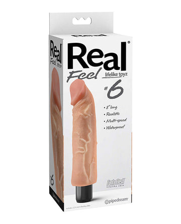 Real Feel No. 6  Long 8&quot; Vibe Waterproof - Mutli-speed Flesh