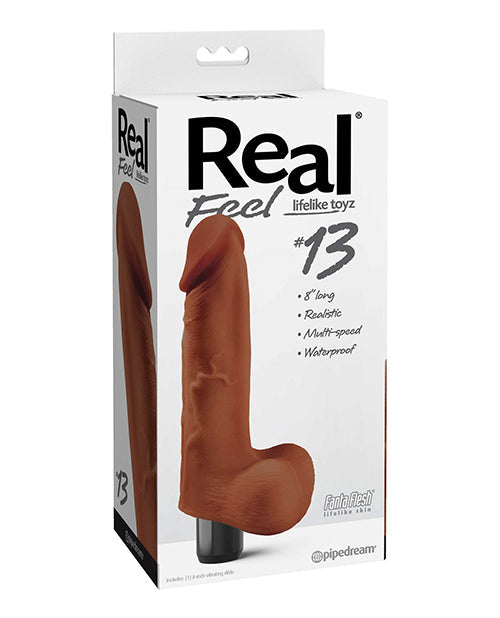 Real Feel No. 13  Long 8.5&quot; Vibe Waterproof -  Mutli-speed Brown