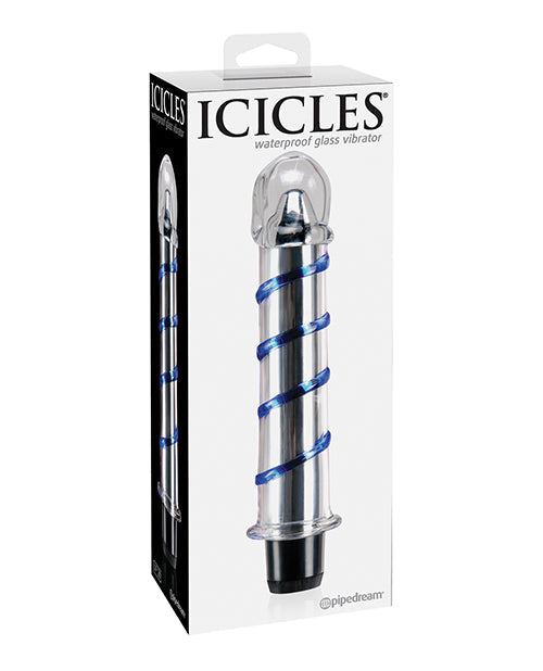 Icicles No. 20 Hand Blown Glass Vibrator Waterproof - Clear w/Blue Swirls