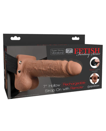 Fetish Fantasy Series 7&quot; Hollow Rechargeable Strap On w/Remote - Tan