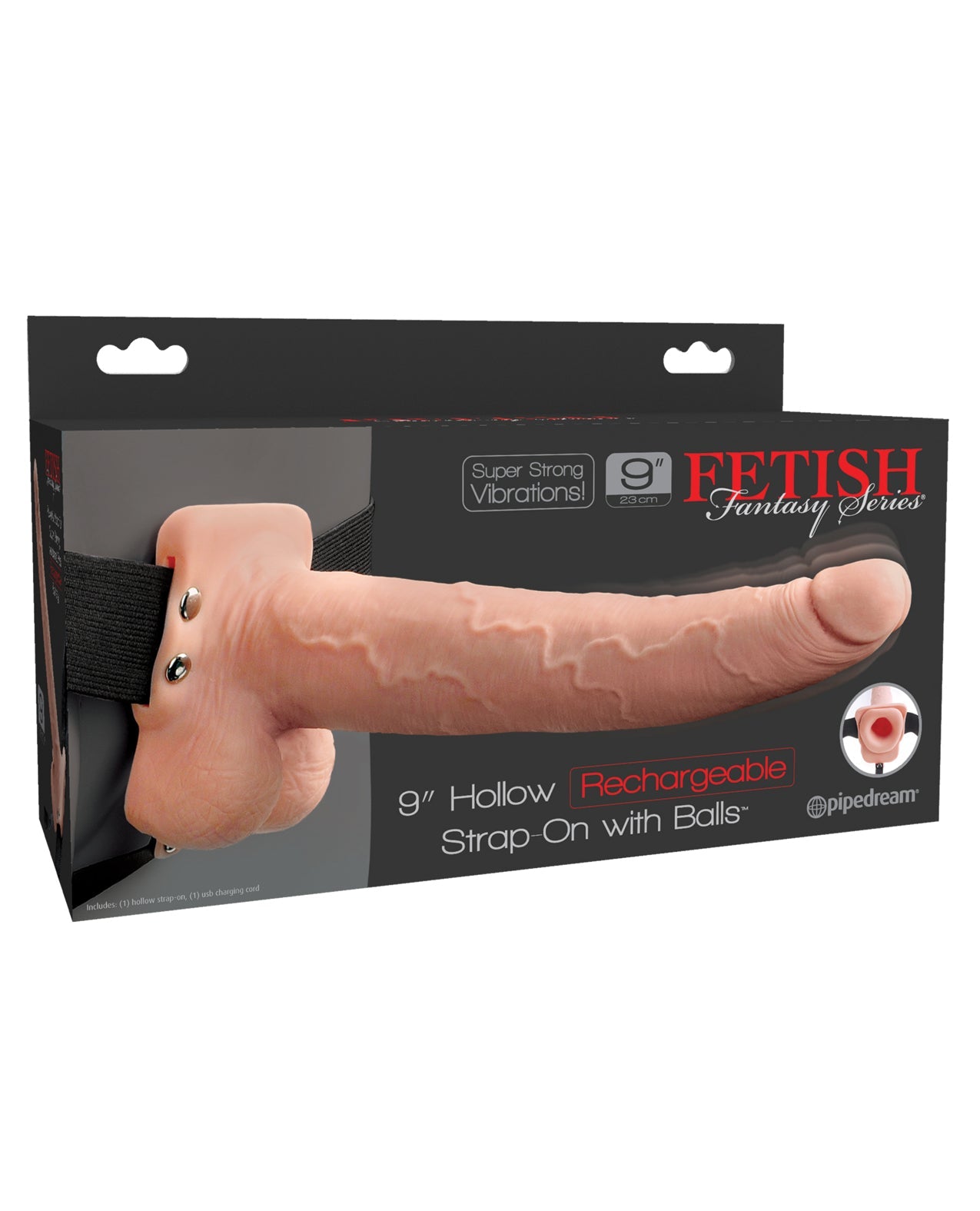 Fetish Fantasy Series 9&quot; Hollow Rechargeable Strap On w/Balls - Flesh