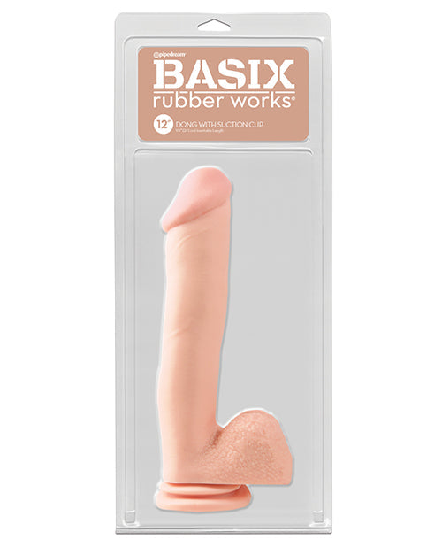 Basix Rubber Works 12&quot; Dong w/Suction Cup - Flesh