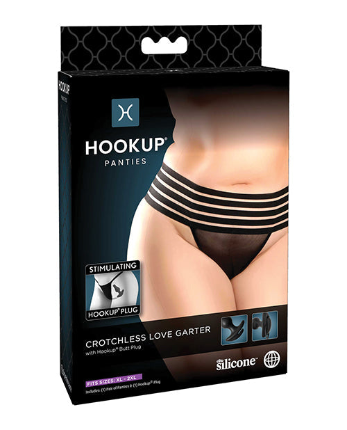 Hookup Panties Crotchless Love Garter Black XL-XXL