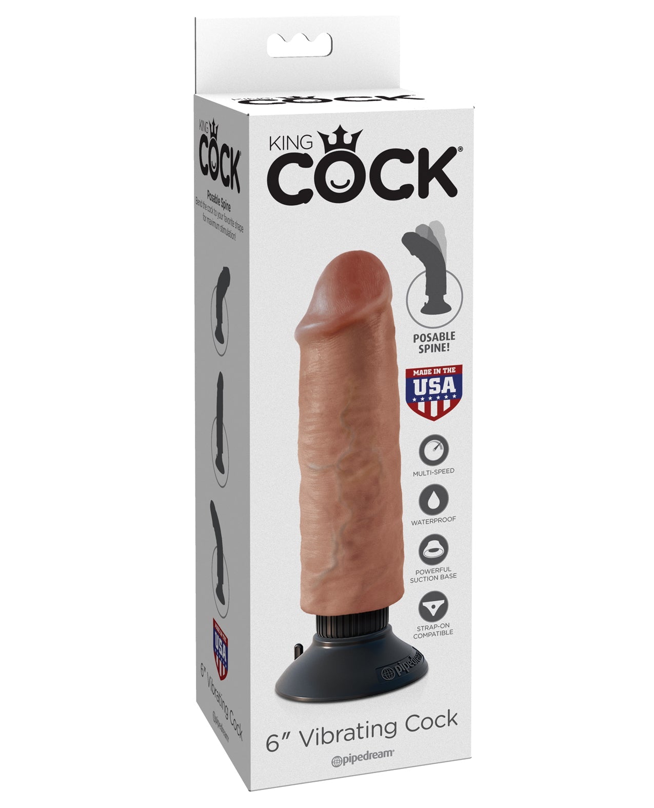 King Cock 6&quot; Vibrating Cock - Tan