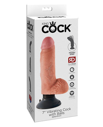 King Cock 7&quot; Vibrating Cock w/Balls - Flesh