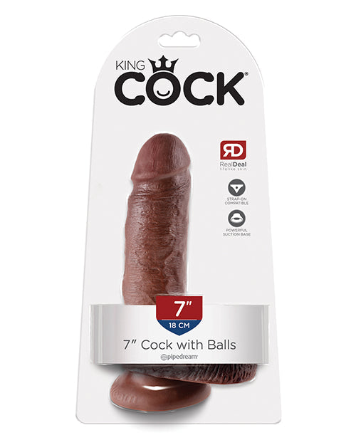 King Cock 7&quot; Cock w/Balls - Brown