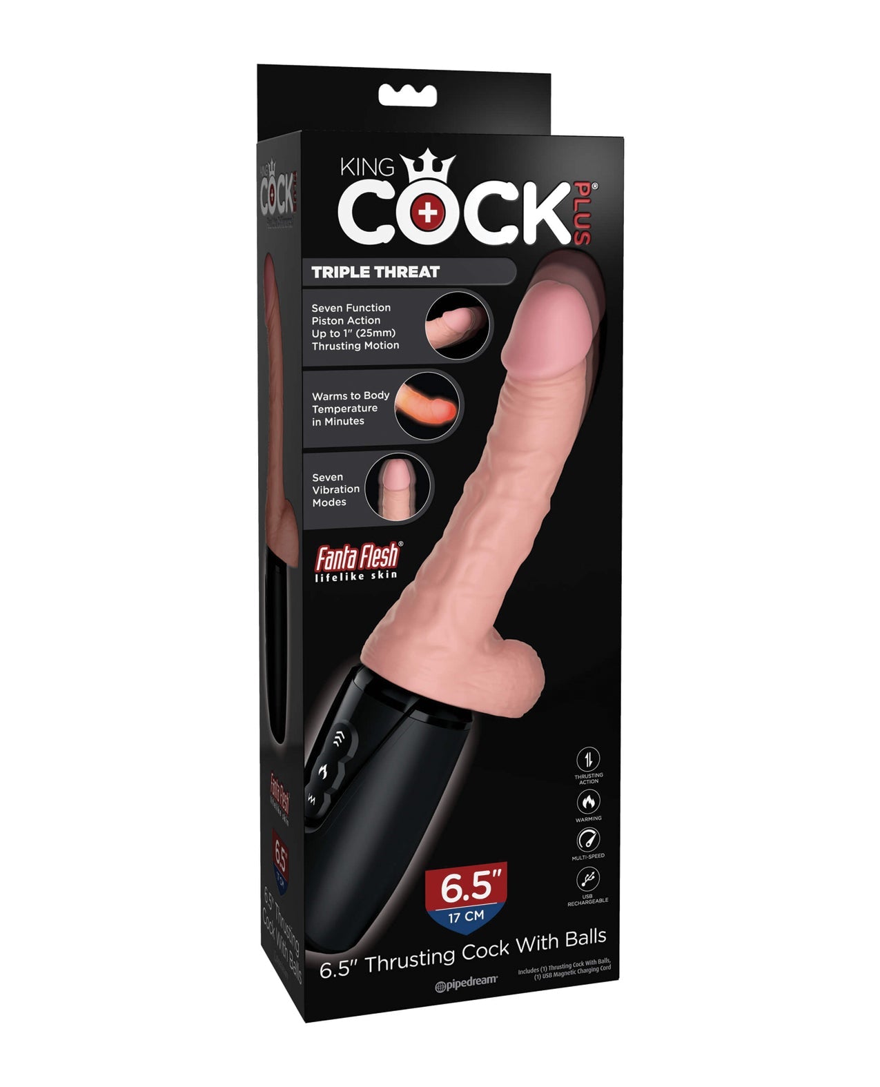 King Cock Plus Thrusting, Warming &amp; Vibrating  6.5&quot; Triple Threat Dong