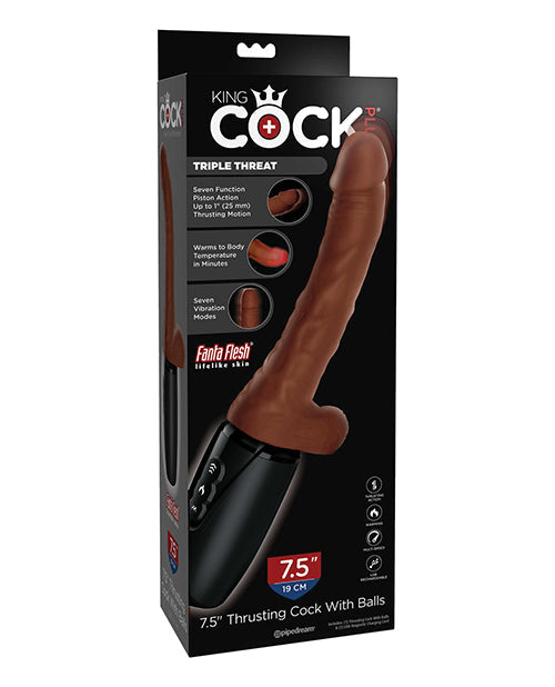 King Cock Plus Thrusting, Warming &amp; Vibrating  7.5&quot; Triple Threat Dong - Brown