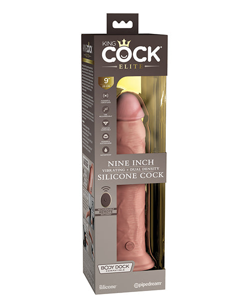 King Cock Elite 9&quot; Dual Density Vibrating Silicone Cock w/Remote - Light