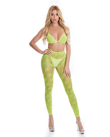 Pink Lipstick All About Leaf Bra &amp; Leggings Green O/S