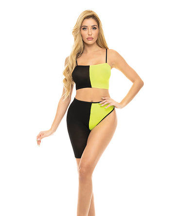 Pink Lipstick Block You Out Bandeau &amp; Bottom Black/Yellow O/S