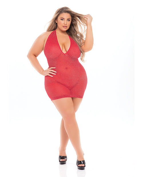 Pink Lipstick Love Bite Plunge Halter Dress (Fits up to 3x) Red QN