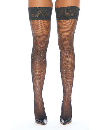 Rhinestone Thigh High w/Silicone Black O/S