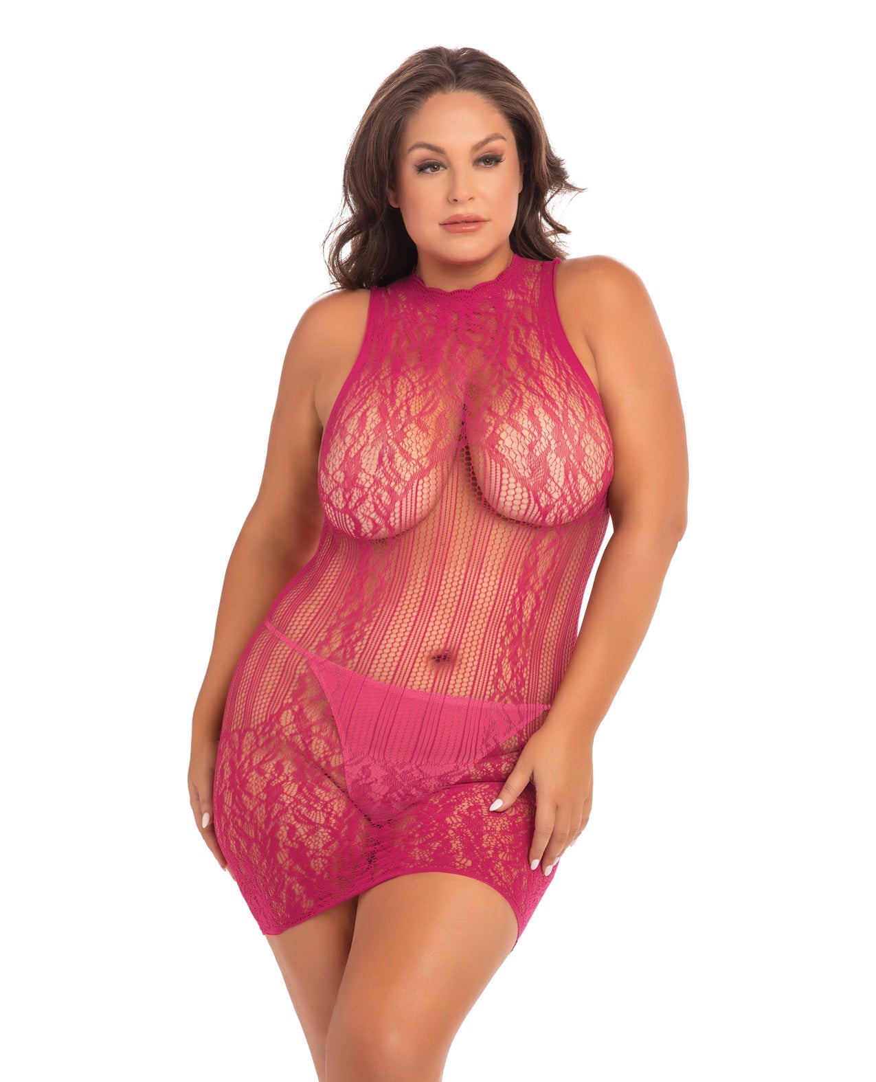 Rene Rofe Reckless Lace Mini Dress Sangria Red 1X-3X