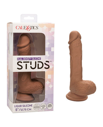 Studs Dual Density Silicone 5&quot; Dildo - Brown