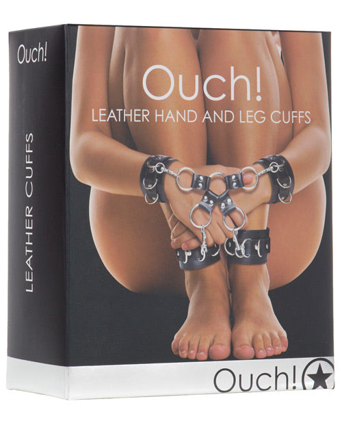 Shots Ouch Leather Hand &amp; Leg Cuffs - Black