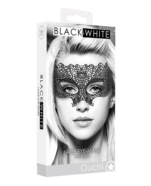 Shots Ouch Black &amp; White Lace Eye Mask - Princess Black