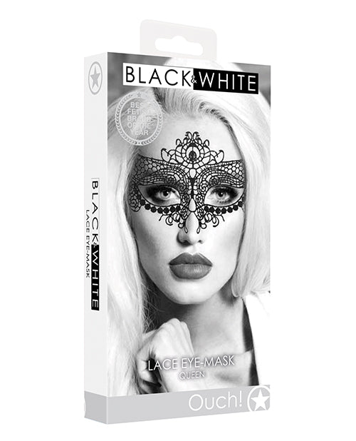 Shots Ouch Black &amp; White Lace Eye Mask - Queen Black