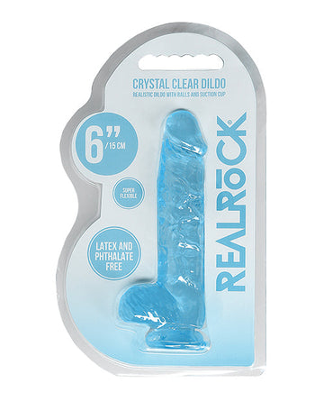 Shots RealRock Realistic Crystal Clear 6&quot; Dildo w/Balls - Blue