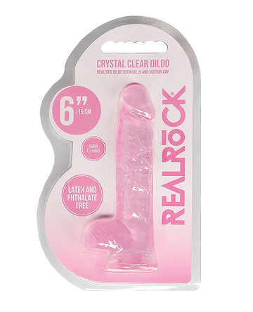 Shots RealRock Realistic Crystal Clear 6&quot; Dildo w/Balls - Pink