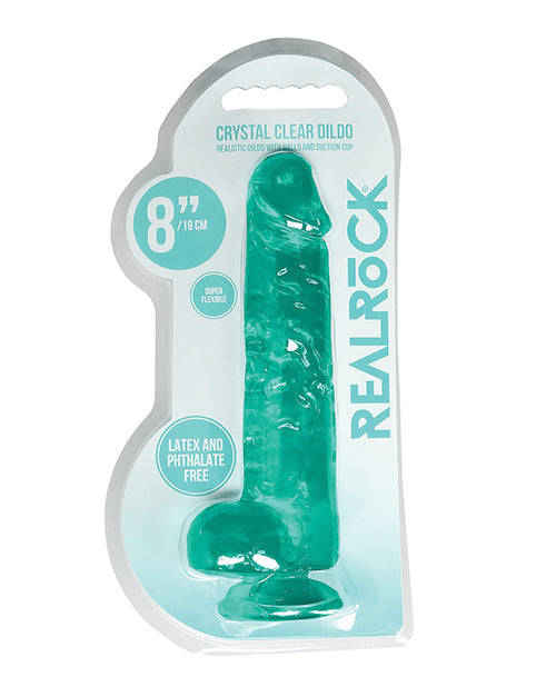 Shots RealRock Realistic Crystal Clear 8&quot; Dildo w/Balls - Turquoise