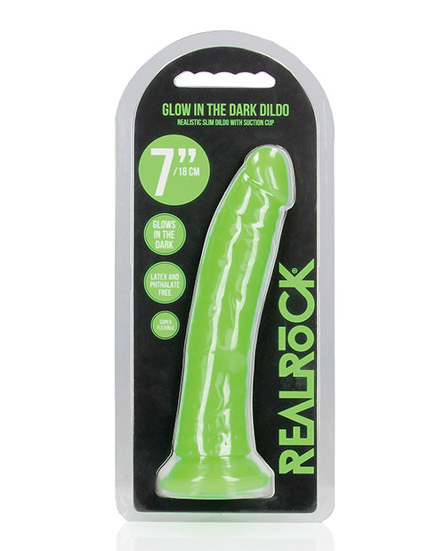 Shots RealRock 7&quot; Slim  Dildo Glow in the Dark - Neon Green