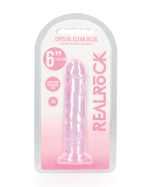 Shots RealRock Crystal Clear 6&quot; Straight Dildo w/Suction Cup - Pink