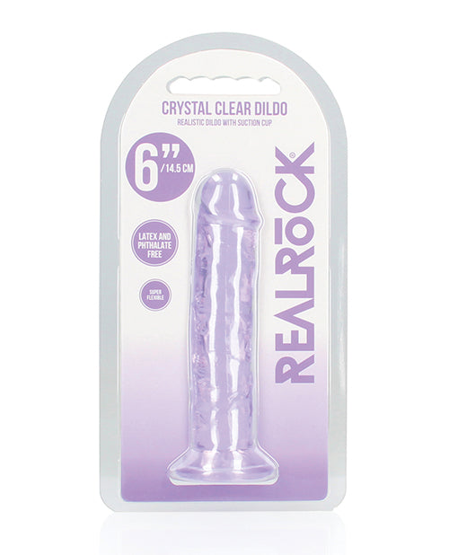 Shots RealRock Crystal Clear 6&quot; Straight Dildo w/Suction Cup - Purple