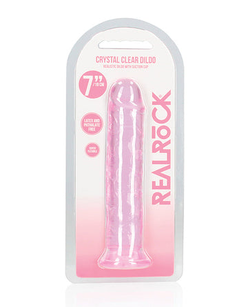 Shots RealRock Crystal Clear 7&quot; Straight Dildo w/Suction Cup - Pink