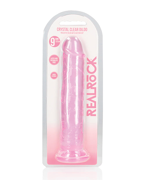 Shots RealRock Crystal Clear 9&quot; Straight Dildo w/Suction Cup - Pink