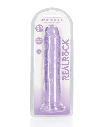 Shots RealRock Crystal Clear 9&quot; Straight Dildo w/Suction Cup - Purple
